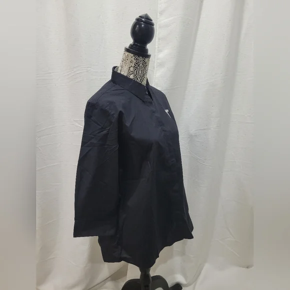 Tesla Women's button down dress shirt tapered Med 3/4 sleeve Black Sz Large - Picture 6 of 7